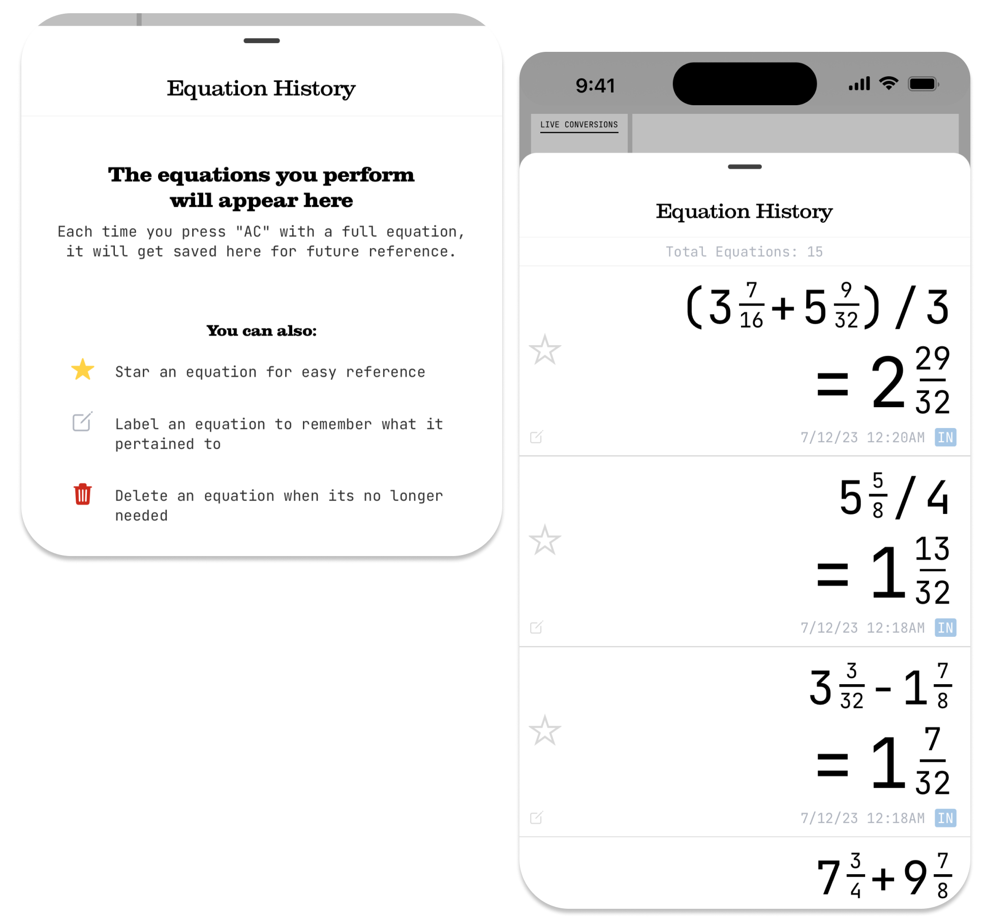 Maker Calc equation history screenshot